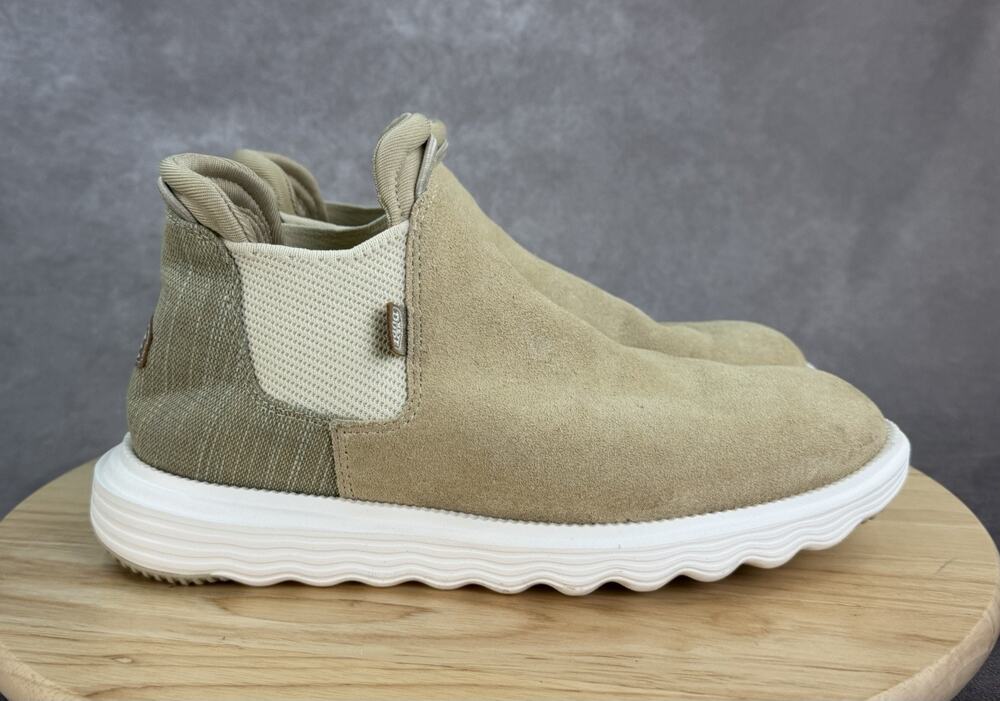 HEYDUDE Branson Boot Suede Beige Brown Chelsea Ankle Boots Women’s US 10
